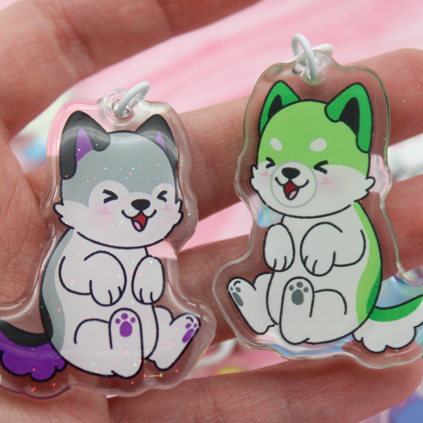 colorful puppies acrylic charms