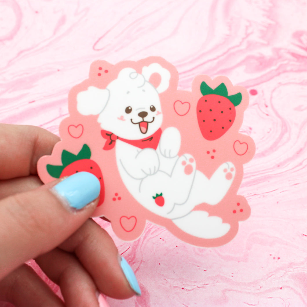 strawberry puppy matte vinyl sticker