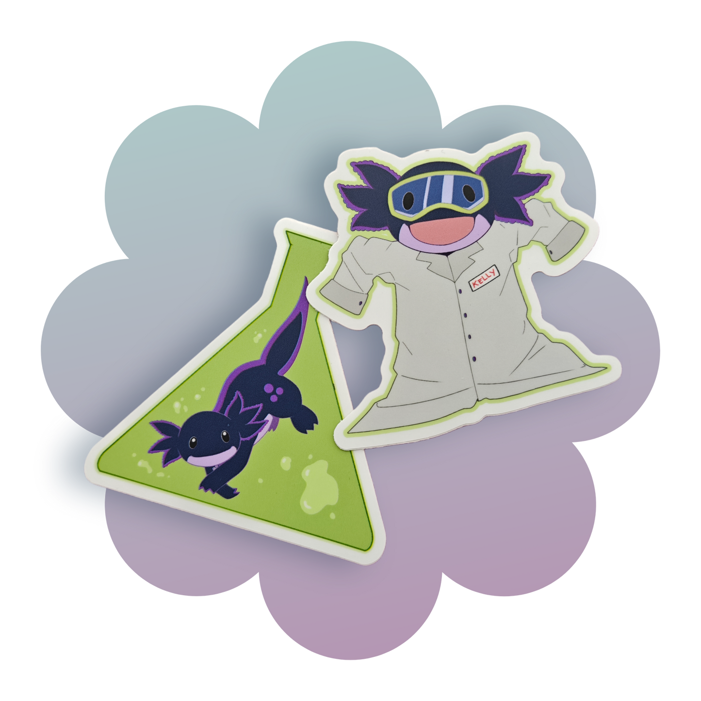 kelly the schizospec axolotl vinyl stickers by dizzy the bat