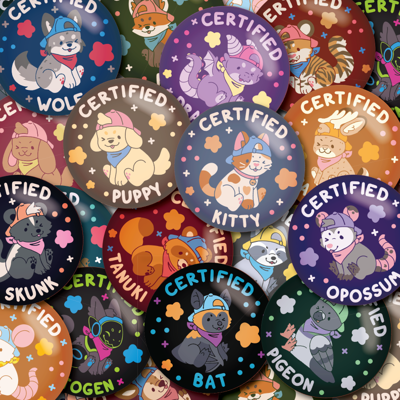 certified critter 3" pin badges!