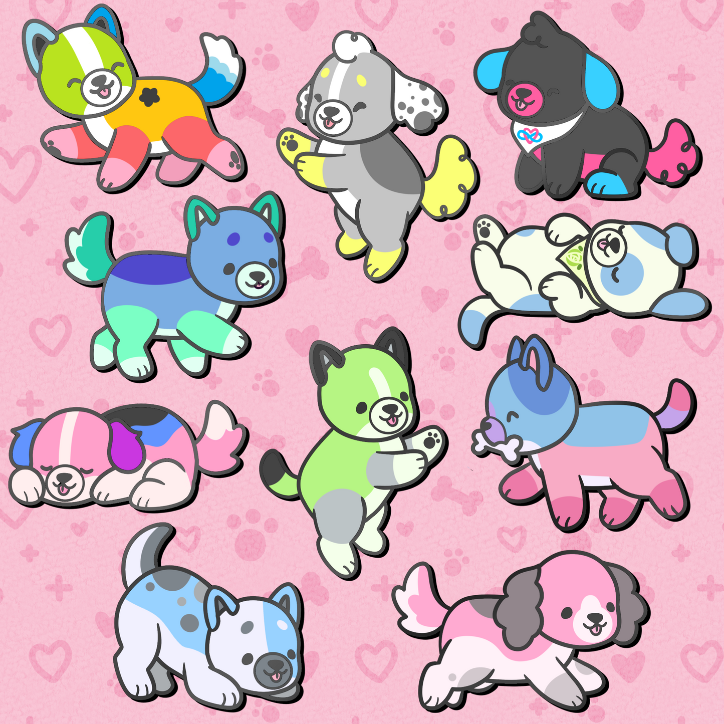 colorful puppies enamel pins V2