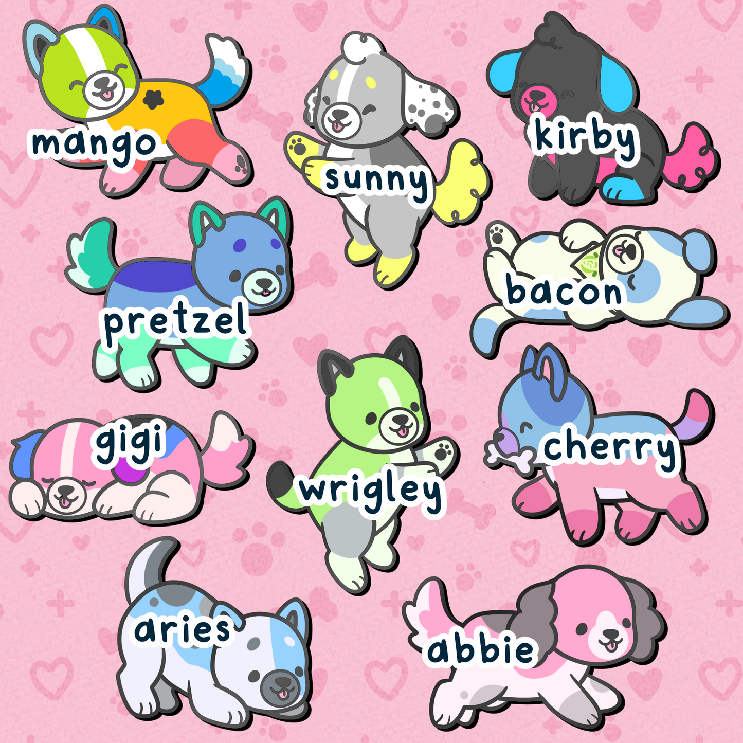colorful puppies enamel pins V2
