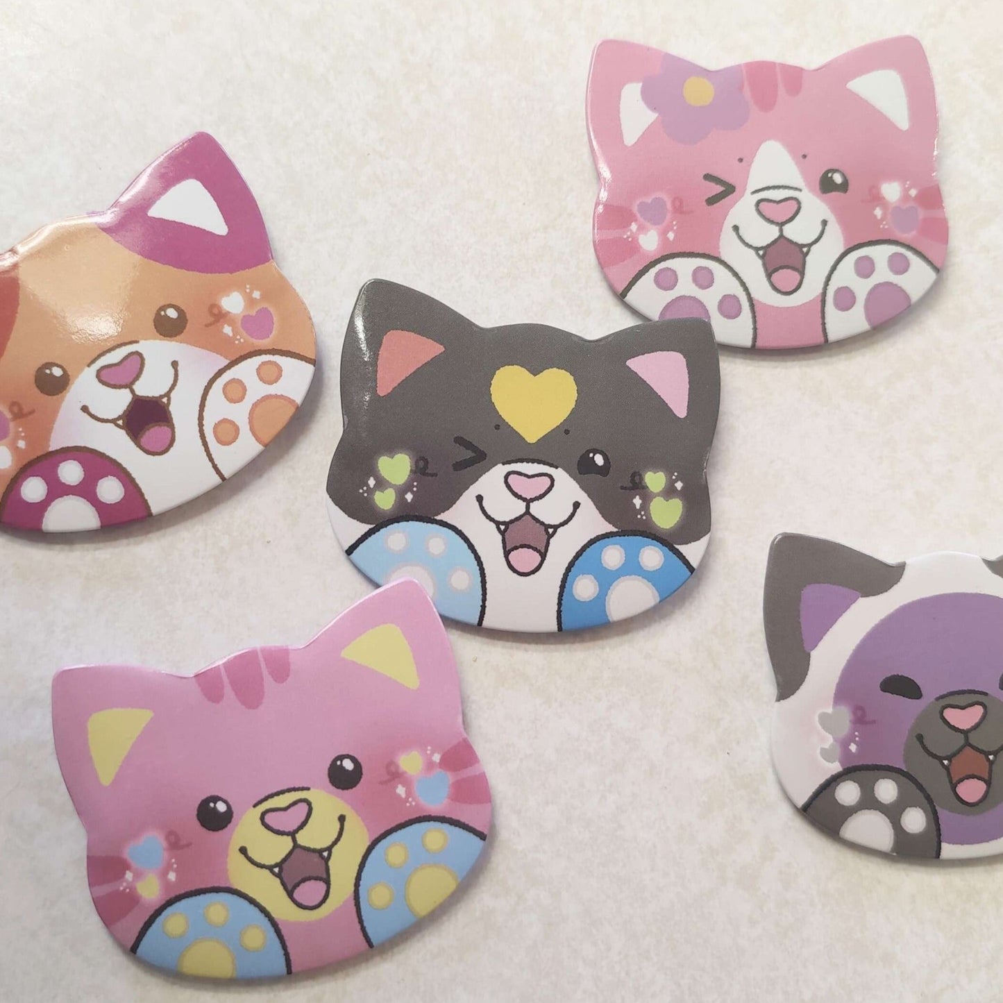 colorful kitties button pins