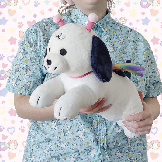 bug the ADHD puppy laying cuddle plushie!