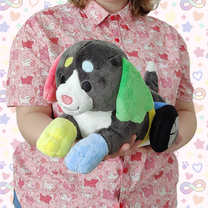 dash the disability pride puppy laying cuddle plushie!