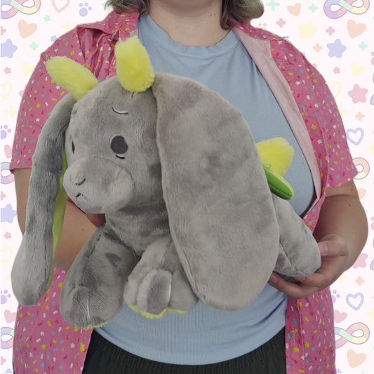 ash the anxiety bunny laying cuddle plushie!