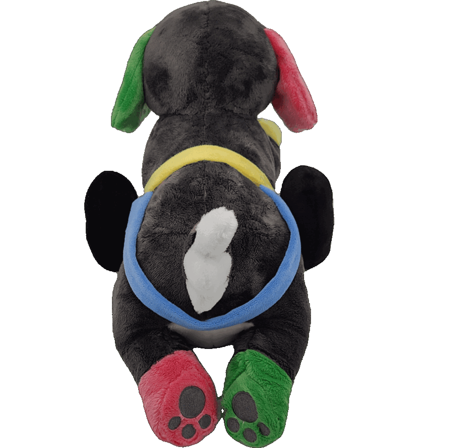 dash the disability pride puppy laying cuddle plushie!