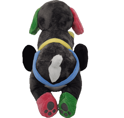 dash the disability pride puppy laying cuddle plushie!