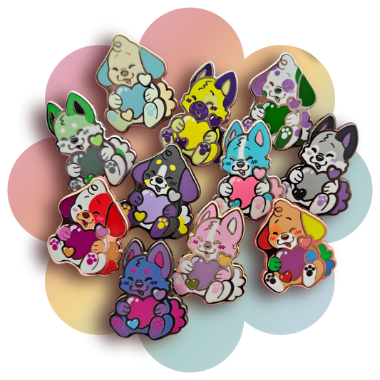 colorful puppies heartsie hard enamel pins
