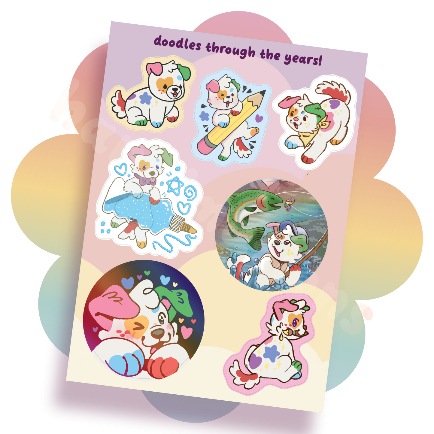 doodles through the years 5"x7" matte vinyl sticker sheet