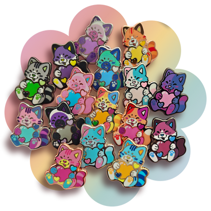 colorful kitties heartsie hard enamel pins