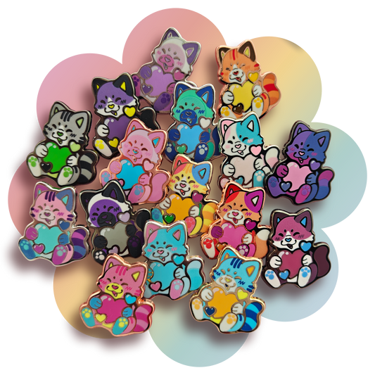 colorful kitties heartsie hard enamel pins