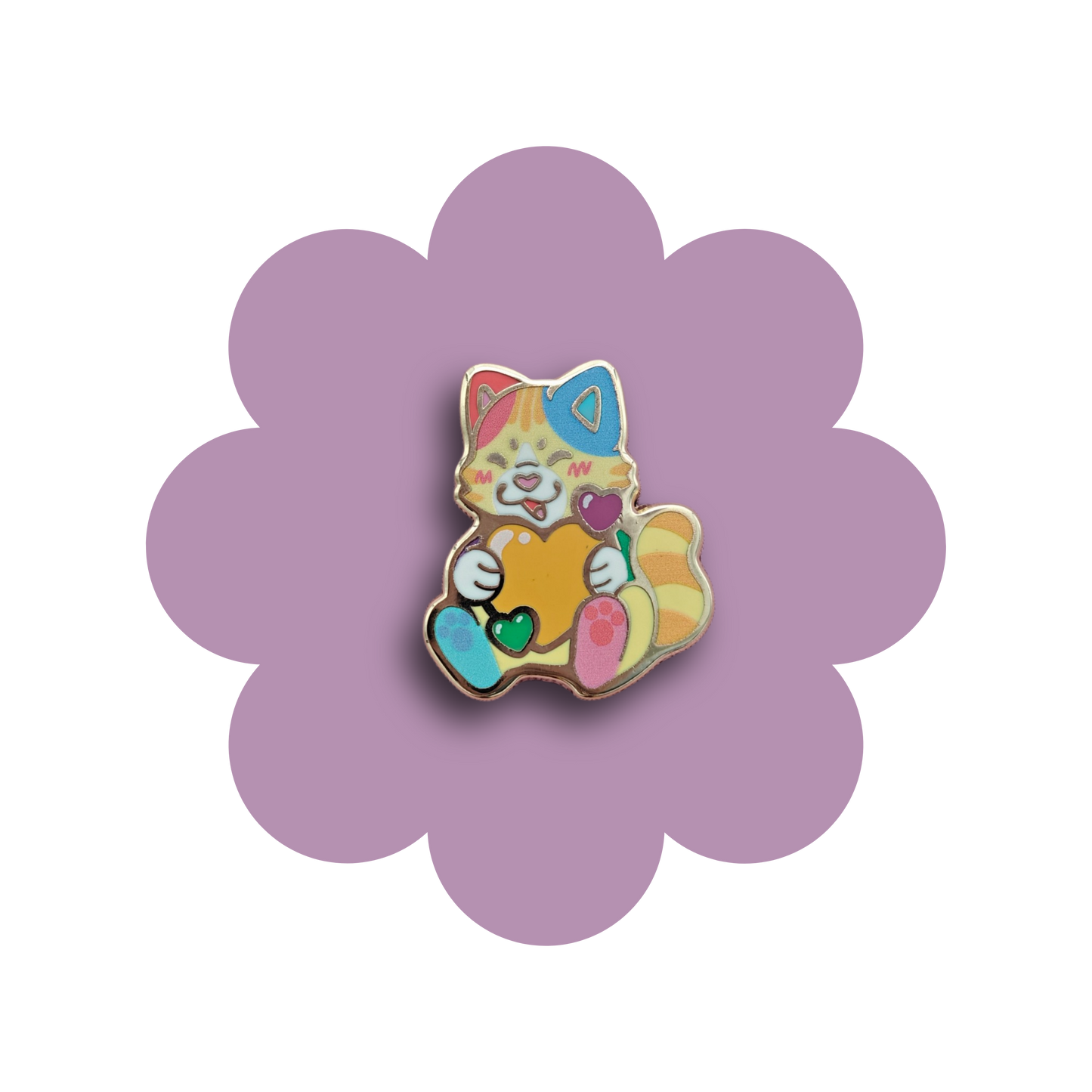 colorful kitties heartsie hard enamel pins