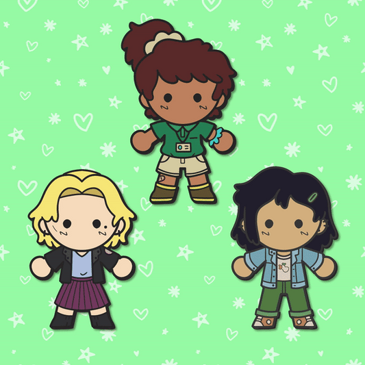 timeskip calamity trio weebean enamel pins